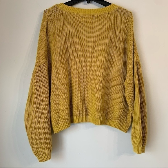 Anthropologie Ruby Moon Oversized Cropped Mustard Yellow Knit Sweater crochet - Picture 2 of 9